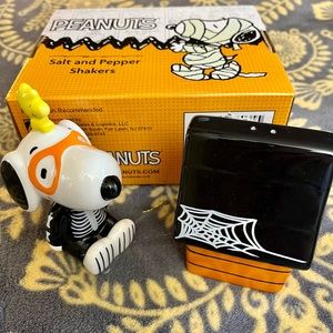 SNOOPY AND WOODSTOCK SPOOKY SALT AND PEPPER SHAKERS
